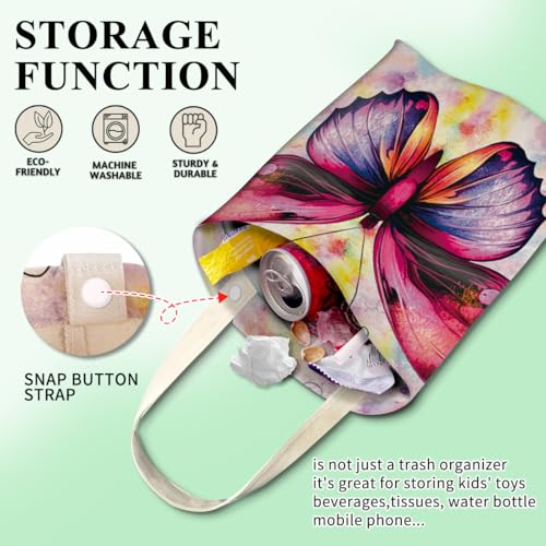Image of Car Trash Can, Cute Car Trash Bag, Hanging Car Organizer and Storage Bag, Trash Bin for Car Accessories, Vehicle, Travelling, Camping Cute Purple Butterfly