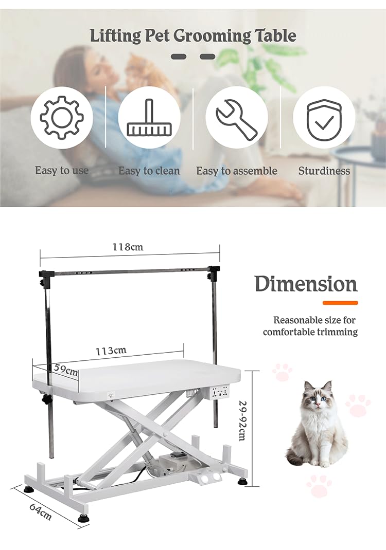 ZStyle Tavolo per Toelettatura Cani Professionale Lettino Banco Tosatura Rasatura per Cani Gatti Animali con 3 Lacci Portata Bracci Regolabili Altezza Regolabile Elettrico con Luce Ganci 150kg