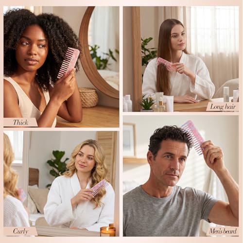Peine Desenredante de Dientes Anchos Pack x2 Rosa miniatura 5