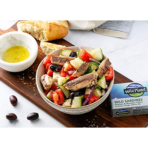 Image of Wild Planet Wild Sardines in Extra Virgin Olive Oil with Sea Salt, Skinless & Boneless, Tinned Fish 4.25 Ounce (Pack of 12)