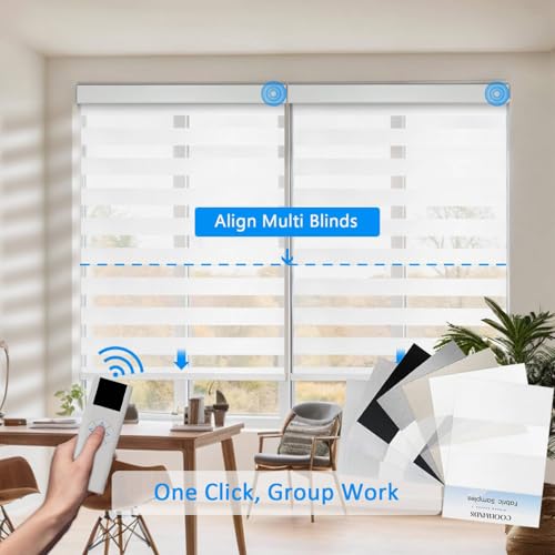 Image of Motorized Zebra Blinds Custom Size Smart Dual Layer Shades for Windows with Remote | Assembled in USA | Electric Day and Night Privacy Light Filtering Rechargeable Quiet Motor Window Shades