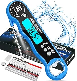 Meat Thermometer Digital Instant Read Temperature Food Probe IPX7 Waterproof Kitchen Thermometer with 240 Foldable Long Probe,Automatic Rotating LCD Display for Christmas Grill Temperature,Cooking,BBQ