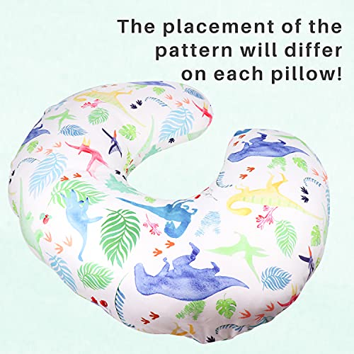 Image of Dinosaur Nursing Pillow Cover, Breastfeeding Pillow Slipcover for Baby Boys & Girls, Nursing Pillow Case for Newborn, Soft Fabric Fits Snug On Infant, Washable & Breathable, Watercolor Dinosaur