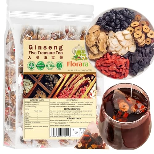 TrueFlorara Kidney Tea Formula Ginseng Six Treasure Tea for Detox |50 Bags | 6 Precious Ingredients Formula | Support Kidney and Liver Health | For Men and Women