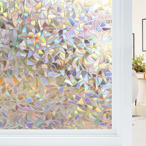 Image of Haton Window Privacy Film, Stained Glass Rainbow Film, 17.5 inch x 78.7 inch | Decorative Window Clings, Static Cling Removable Renter-Friendly, UV Sun Blocking Heat Control Stickers for Home Doors