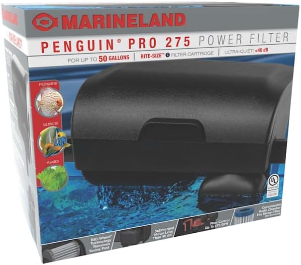 Marineland Penguin PRO 275 Power Filter Multi-Stage Aquarium Filtration for Aquariums Up to 50 Gallons
