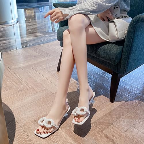 Women's Chain Low Heels Sandals Square Open Toe Sandals Slip On Backless Slides Kitten Heeled Sandals For Wedding Bridal Party Dress Shoes4
