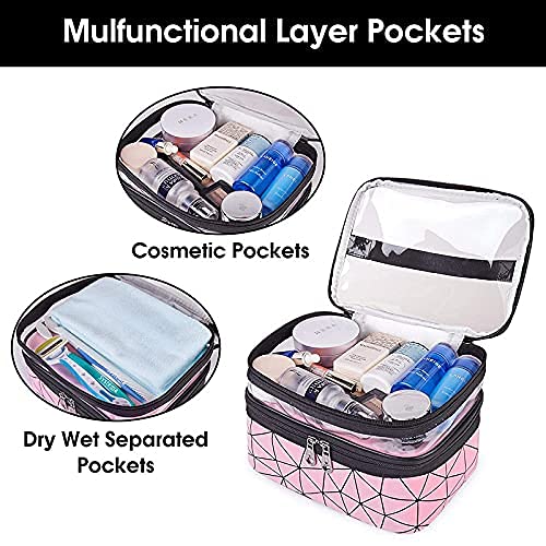 Image of Travel Cosmetic Makeup Case Wash Organizer Storage & Toiletry Bag Pouch for Women Inner Ware Organizer (2 Layer Heavy Pink)