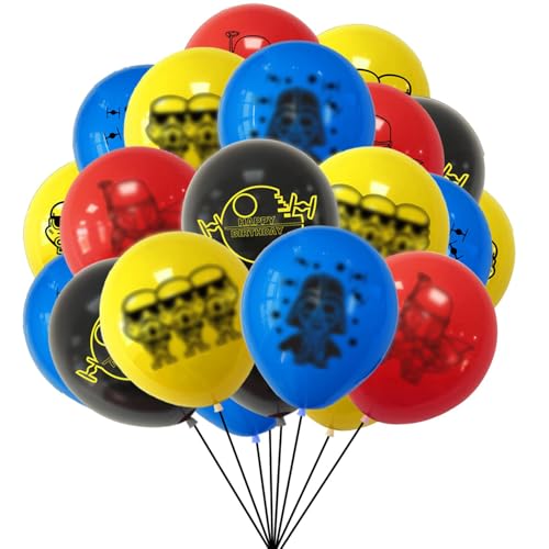 POPOYU Lot de 20 ballons d'anniversaire Star Wars en latex pour enfants - Ballons à l'hélium - Fournitures de fête - Rouge/bleu