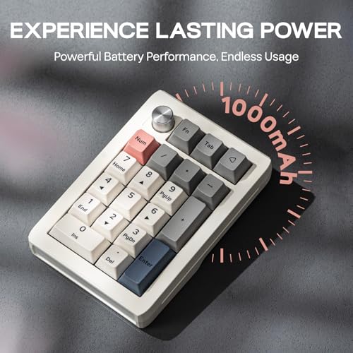 Image of EPOMAKER EK21 VIA Gasket Number Pad w / 1000mAh Battery, BT 5.0 /2.4GHz /Wired | Hot-Swap Numpad with Aluminum Alloy knob, Programmable for Win /Mac /Gaming (Retro White, Zebra Switch)