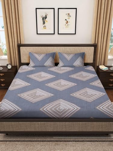 T Tungol 180 TC Cotton Feel All Around Elastic Fitted Bedsheets King Size, Premium Fitted Bedsheets King Size for Double Bed with 2 Pillow Covers, Size- 78” x 72” (Box)