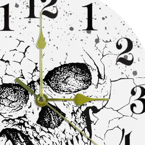 Horloge murale sans tic-tac crâne craquelé blanc ronde silencieuse à pile - 7