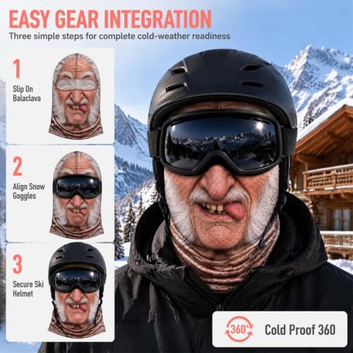 Funny Old Man Ski Mask Balaclava, Realistic Full Face Cover for Men Women - image 4