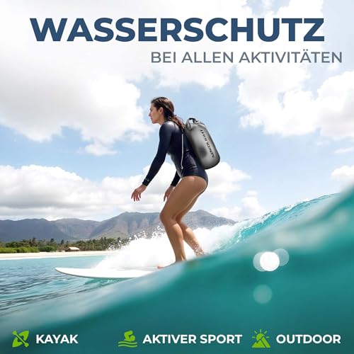 Nordlight Dry Bag 2L Wasserdichter Beutel - (Anthrazit) Wasserdichter Packsack Mit Roll Top Verschluss Und Schultergurt | Schwimmen, Baden, Strand, Kanu, Stand Up Paddling, Tauchen