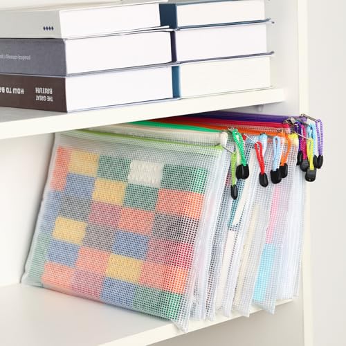 Image of EOOUT 24pcs Mesh Zipper Pouch Bags A4 Document Bag, 13.5x9 Inches, Plastic Zip File Folders, Puzzles, Board Game Storage for Organizing Office Home