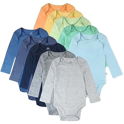 HonestBaby 10-Pack Long Sleeve Bodysuits One-piece 100% Organic Cotton for Infant Baby Boys, Girls, Unisex , Rainbow Blues, 3-6 Months Cover