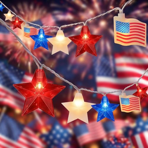 35 LED Red White Blue String Lights, 13.6FT 4th of...