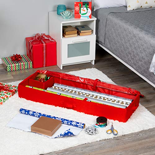 Wrapping Paper Storage Container – Fits Up To 27 Rolls 1 3/8” Diam. - Underbed Gift Wrap Organizer Bags, Wrapping Paper Rolls, Ribbon, Bows - Under Bed- 600D Material - Up To 40” Rolls #TOP3