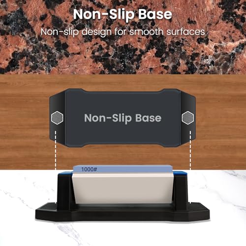 Image of 3-Sided Sharpening Stone Kit, 400 /1000 /5000 Grit Knife Sharpening Stone with Leather Strop, Angle Guide & Non-Slip Base, Professional Whetstone Knife Sharpener for Kitchen Knives, Scissors