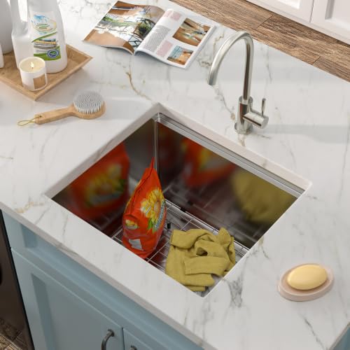 Image of 21 inchx19 inch Undermount Laundry Utility Sink Workstation - 16 Gauge 304 Stainless Steel, 13 Inch Deep Single Bowl Under Counter Sink Basin for Laundry Room, RV or Utility Use