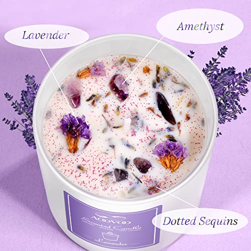 Lavender Scented Candles Gifts For Women - Aromatherapy Candle With Crystals Inside, 10Oz 100% Natural Soy Wax Large Jar Candle 55 Hours Burn, Organic Candle For Mothers Day Friends Birthday Gift #TOP4