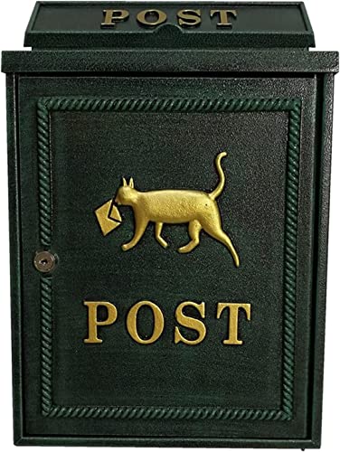Briefkasten mit dekorativem Schloss für den Außenbereich, Retro, an der Wand befestigter Briefkasten aus Gusseisen, Garten, dekorative Katze (Color : Green) Briefkasten mit dekorativem Schloss für den Außenbereich, Retro, an der Wand befestigter Briefkasten aus Gusseisen, Garten, dekorative Katze (Color : Green)