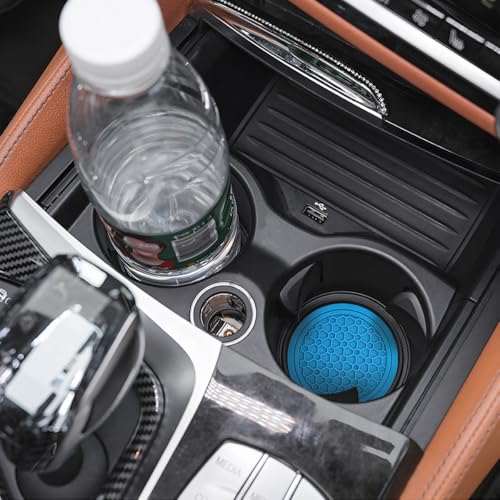Image of Mandark 4PCS Car Cup Holder Coasters, 2.75 Inch Non-Slip Insert Water Bottle Holder Pads, Dustproof Automotive Interior Accessories Mat, Universal for Vehicles, Trucks, RVs and More (Light Blue)