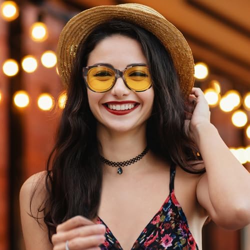 URUMQI Night Vision Driving Glasses Fit Over Eyeglasses for Women Cat Eye, Anti Glare Polarized Nighttime Glasses Yellow Lens2
