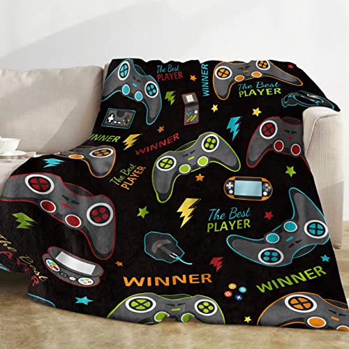 Domgoge Gaming Blankets Boys Soft Flannel Gamer Blanket Throw Cozy Fleece Gamepad Fluffy Video Game Controller Teen Men Player Lover Birthday Gift Sofa Couch Bed 130x152cm, Game-black, 50''x60''
