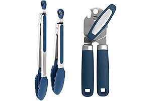 Gorilla Grip Kitchen Accessory Set: 9 and 12 Inch Silicone Tongs and Manual Can Opener