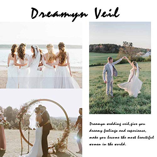 Acenail 2 Tiers Bride Wedding Veil Waist Veil Short Lace Edge Veil With Comb Bridal Tulle Hair Accessories For Brides(Ivory) #TOP4