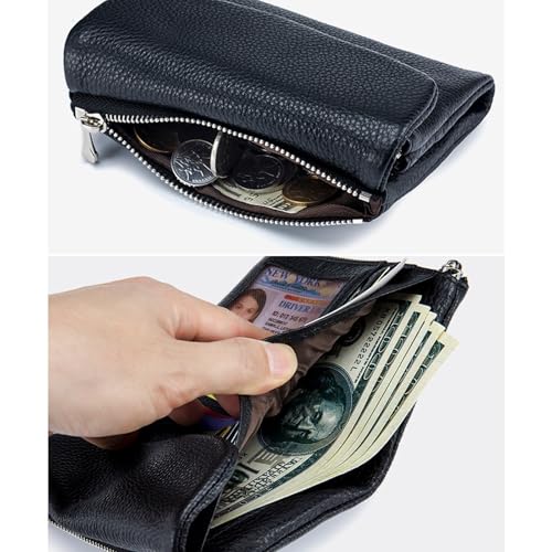 Joyfullygo Wallet Genuine Leather Unisex Pebble Leather Wallet 5.3In Short Coin Holder & Cash Slots Soft Portable Bifold Coin Purse Bags (#11)4