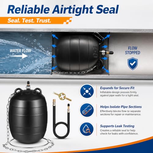 Image of 2, 3 & 4 Inch Inflatable Pipe Plug Kit with Floor Pump and Extension Hose