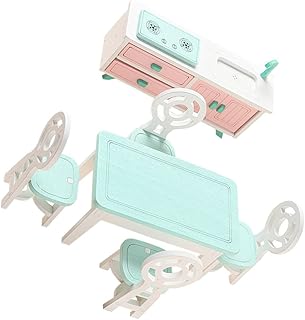 STAHAD 1 Conjunto Casa De Bonecas Restaurante Conjunto De Mesa De Escritório Brinquedos Mesa De Madeira Mini Armário De Madeira Mini Mesa E Cadeira Mini Casa Cadeiras De Madeira Mini