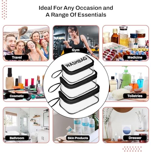 Image of Storite Set of 3 Transparent PVC Travel Pouch Set for Cosmetics- Black