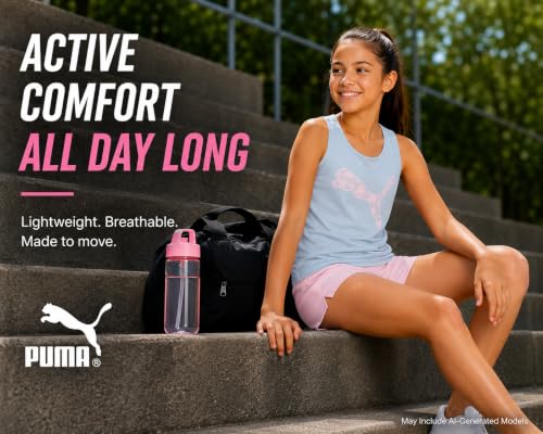 Image of PUMA Girls Active Shorts Set - 3 Piece Performance T-Shirt, Tank Top, Gym Shorts - Summer Athletic Outfit for Girls (7-14)