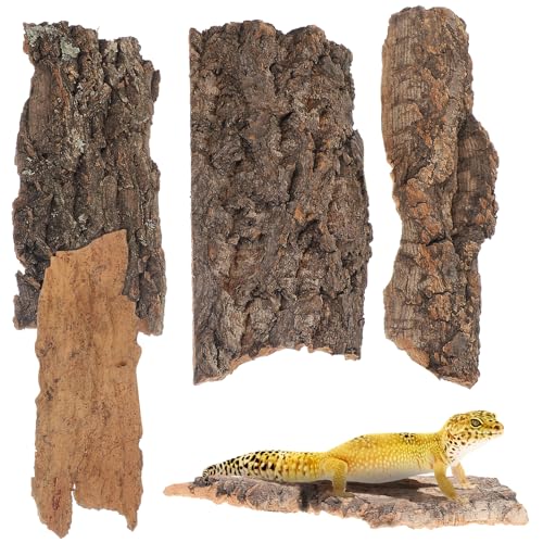 HOMSFOU Lot de 4 Plateformes d'escalade en Écorce Naturelle pour Reptiles, Décor Robuste et Sécurisé, Cachette pour Serpents et Lézards en Terrarium