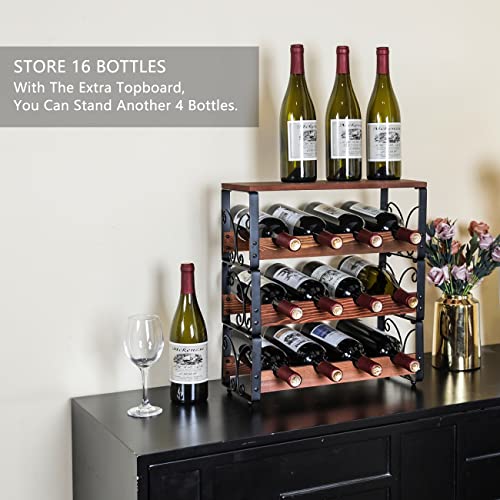 Countertop Wine Rack, 12 Bottle Wine Holder Stand For Table With Top Storage Shelf/Natural Solid Wood And Metal Structure, 3 Tier Stackable Wine Racks For Cabinet Home Kitchen Bar Hotel Restaurant #TOP2