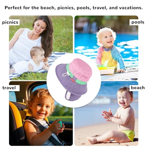 Image of HECCEI Baby Sun Hat with Neck Flap, Windproof, Sunscreen, Warm, UPF 50+ DryShade SkyCandy Outdoor Beach Hat for 0-24 Months