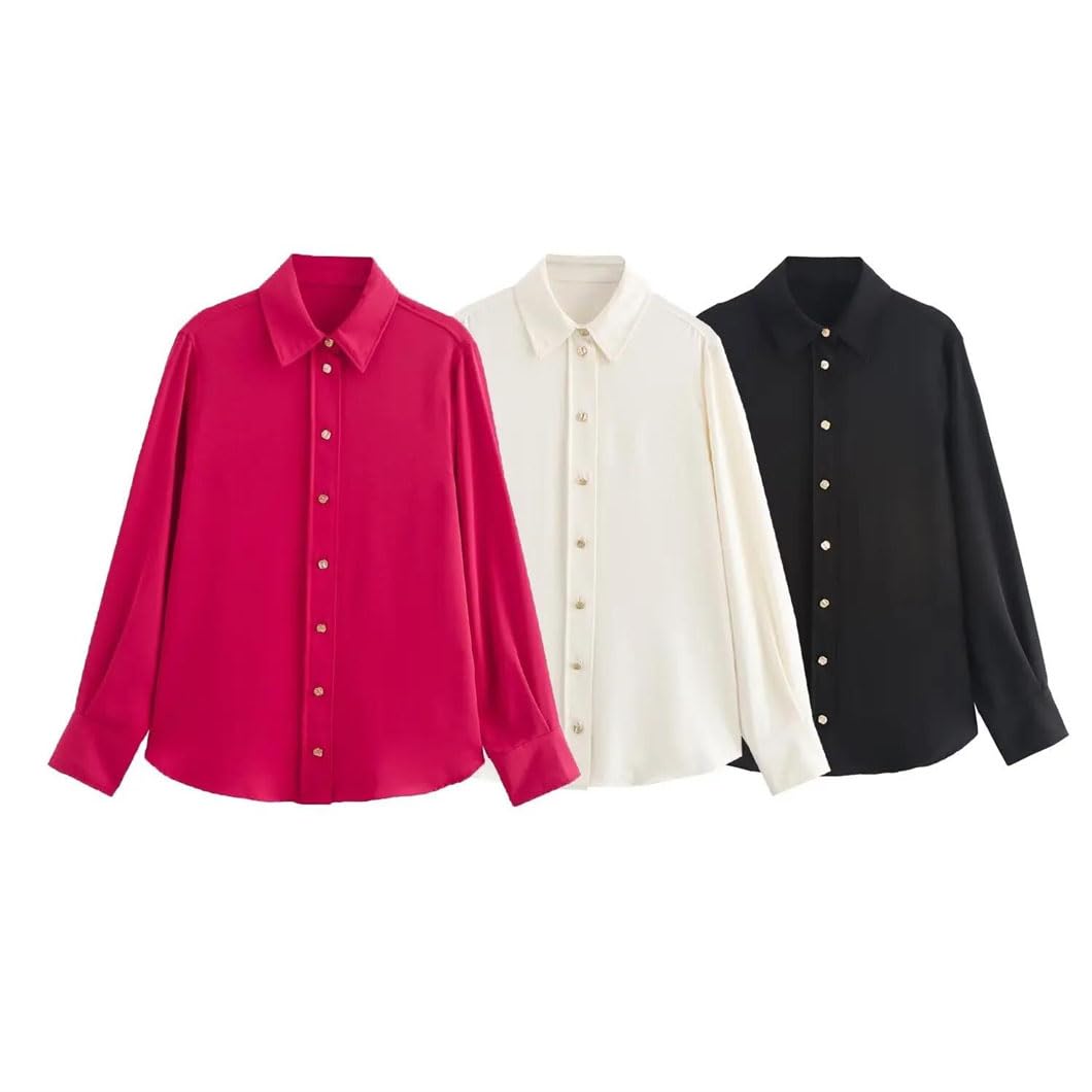Camisas de vestir para mujer, holgadas, informales, simples, con pecho dorado, blusas de manga larga con solapa