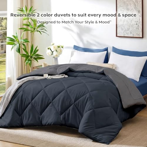 Image of AYKA Reversible AC Comforter 150 GSM Lightweight Microfiber Summer Blanket for Double Bed (90x100 Inches) | Soft Cooling Quilt, Breathable All Season Duvet for AC Room | Charcoal & Grey
