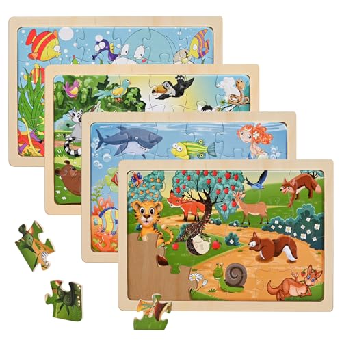 Wooderma Tiere Puzzle ab 3 4 5 Jahre, 4x24 Teilen...