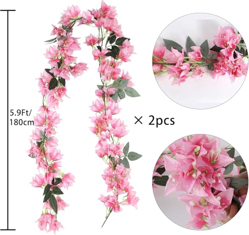 Image of Nutts Artificial Bougainvillea Silk Vines Creepers Hanging Flower Garland for Wedding & Home Decoration, Flower Garland (2, Baby Pink)