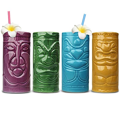 Final Touch Set 4 Bicchieri Tiki Colorati Impilabili – Divinità Hawaiane – 355 Ml - 2
