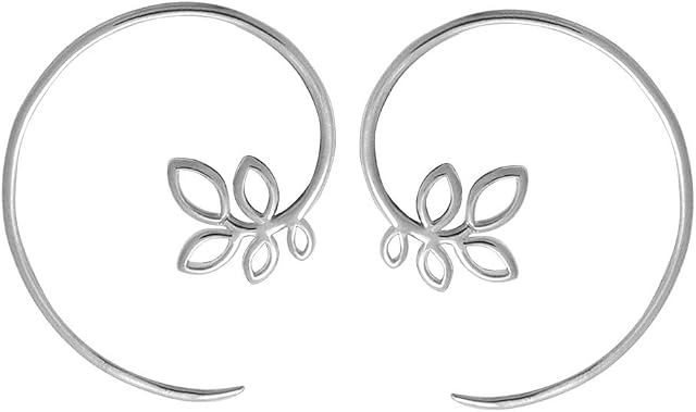 Boma Jewelry Sterling Silver Leaf Pull Through Hoop Earrings