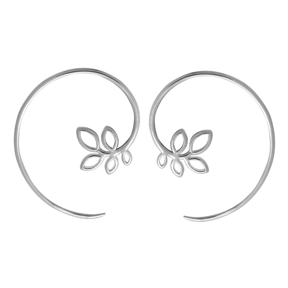 BomaJewelry Sterling Silver Leaf Pull Through Hoop Earrings