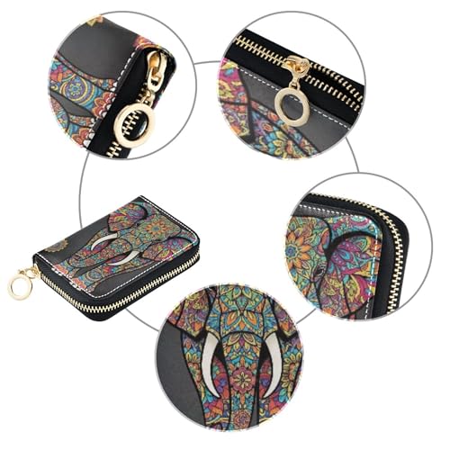 Elephant Mandala Floral Black Wallet Women Leather Credit Card Wallets RFID Blocking Decorative Zipper Wallet with Coin Pocket4