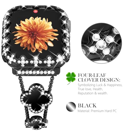 Wingle Bling Case Bumper for Apple Watch Series 11 10 42mm Case Cover, 4 Leaf Clover Lace Edge Diamond Crystal Rhinestone Protective Face Cover Hard PC Frame Protector iWatch 11 10 Cases 42 mm, Black - image 3