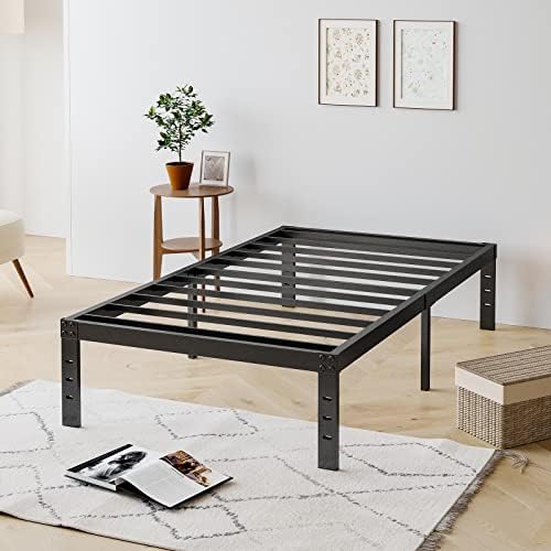 COMASACH Twin-XL Metal Bed-Frame No Box Spring Needed,12-Inch Noise Free Black Platform Bed-Base, Easy Assembly,Heavy Duty Steel Slat Support Non Slip Mattress Foundation