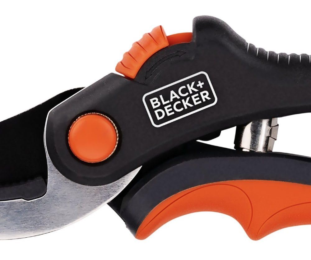 Black+Decker Nożyce ogrodowe – wydajność cięcia 14 Ø – ostrze ze stali hartowanej – uchwyt z miękkim uchwytem – 20 x 6 x 1,6 cm – nożyce do kwiatów – nożyce ogrodowe – nożyce do żywopłotu